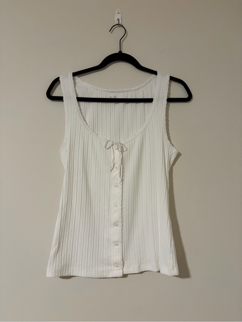 Aerie Sneak Peek Tank - Women's Ribbed Tie-Front Sleep Tank - White - Picture 2 of 5